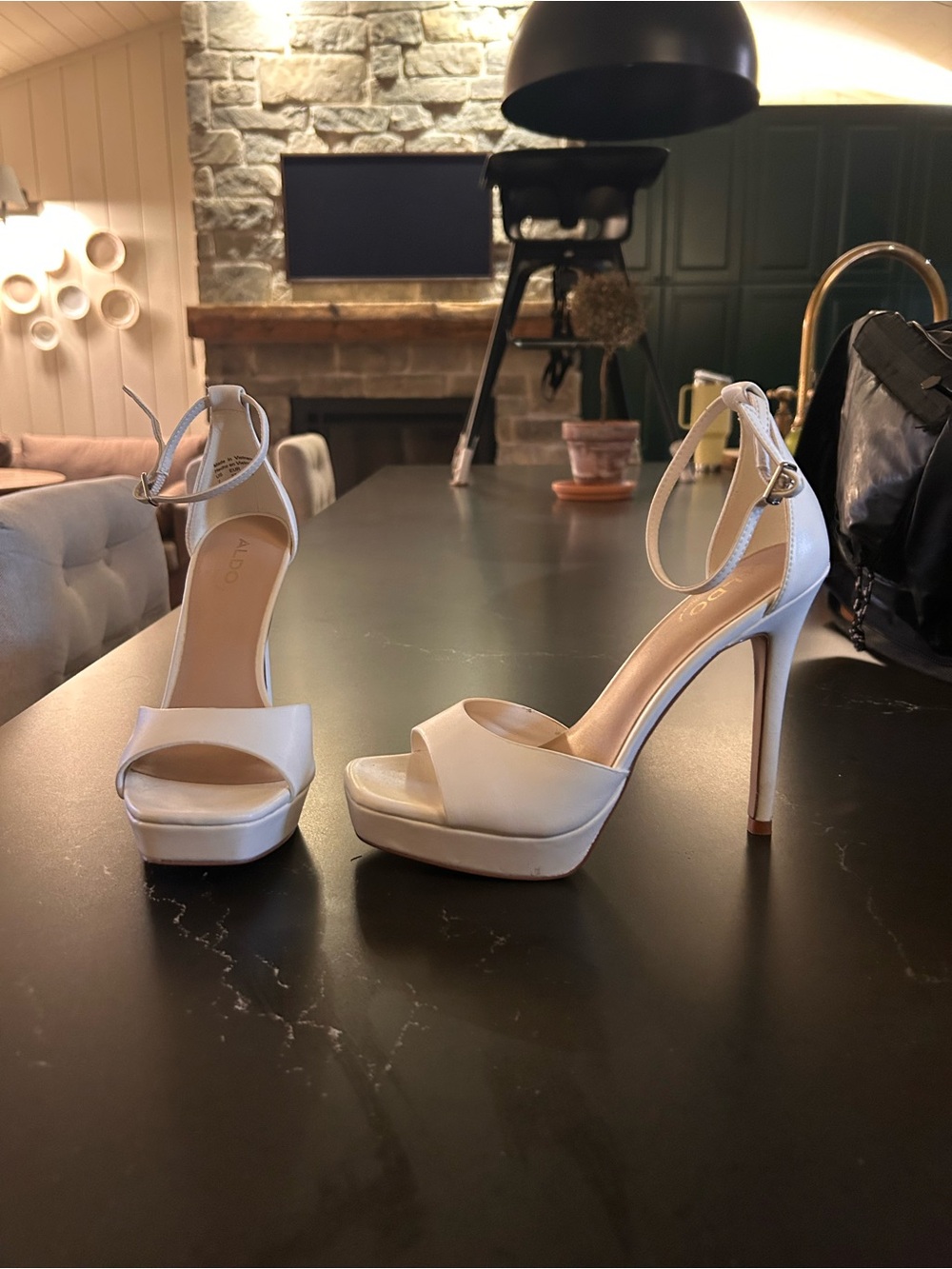 ALDO White Ankle-Strap Platform Stiletto Heels